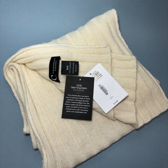 C by Bloomingdale's Soft Cozy Cashmere Cream White Knit Long Winter Scarf NWT - Picture 5 of 10